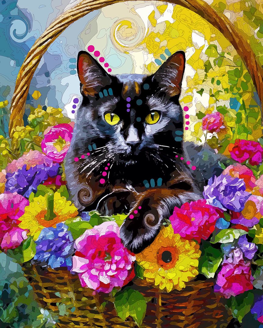 Basking Flower Basket Cat