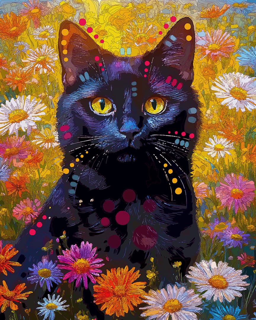 Dandelion Garden Black Cat