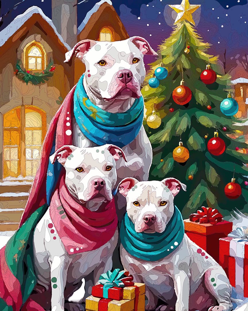 White Pittie Christmas Card