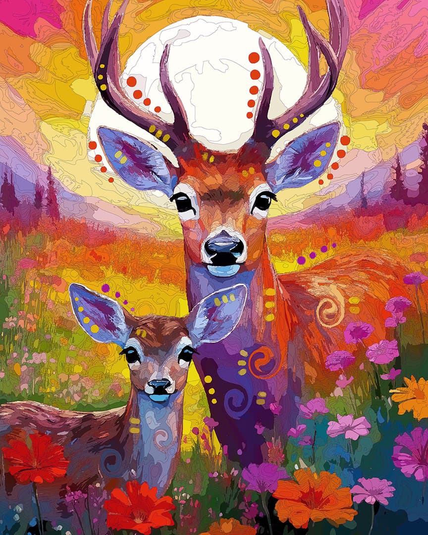 Flower Buck And Fawn